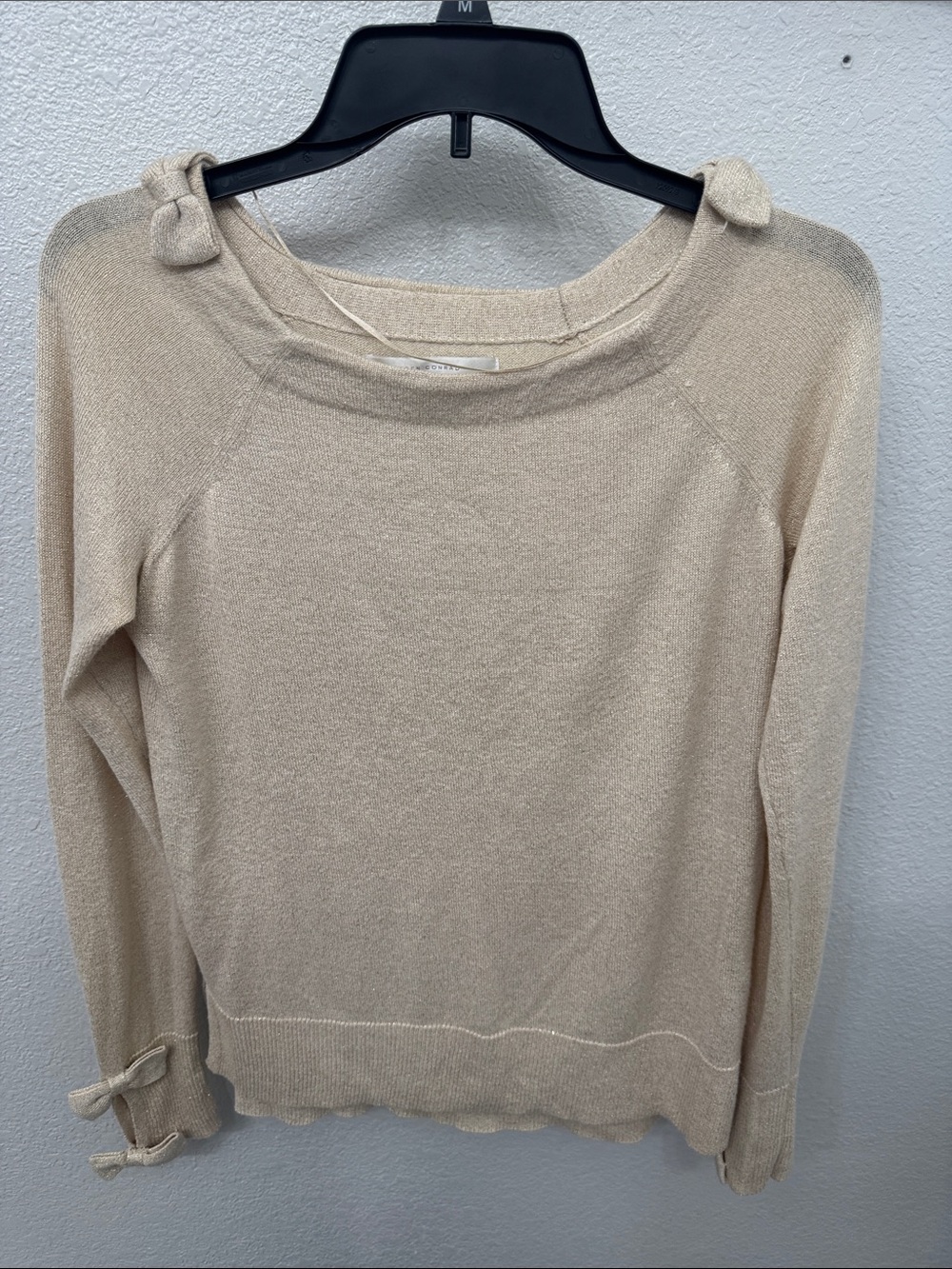 LC Lauren Conrad Cream Bow-Detail V-Neck Sweater